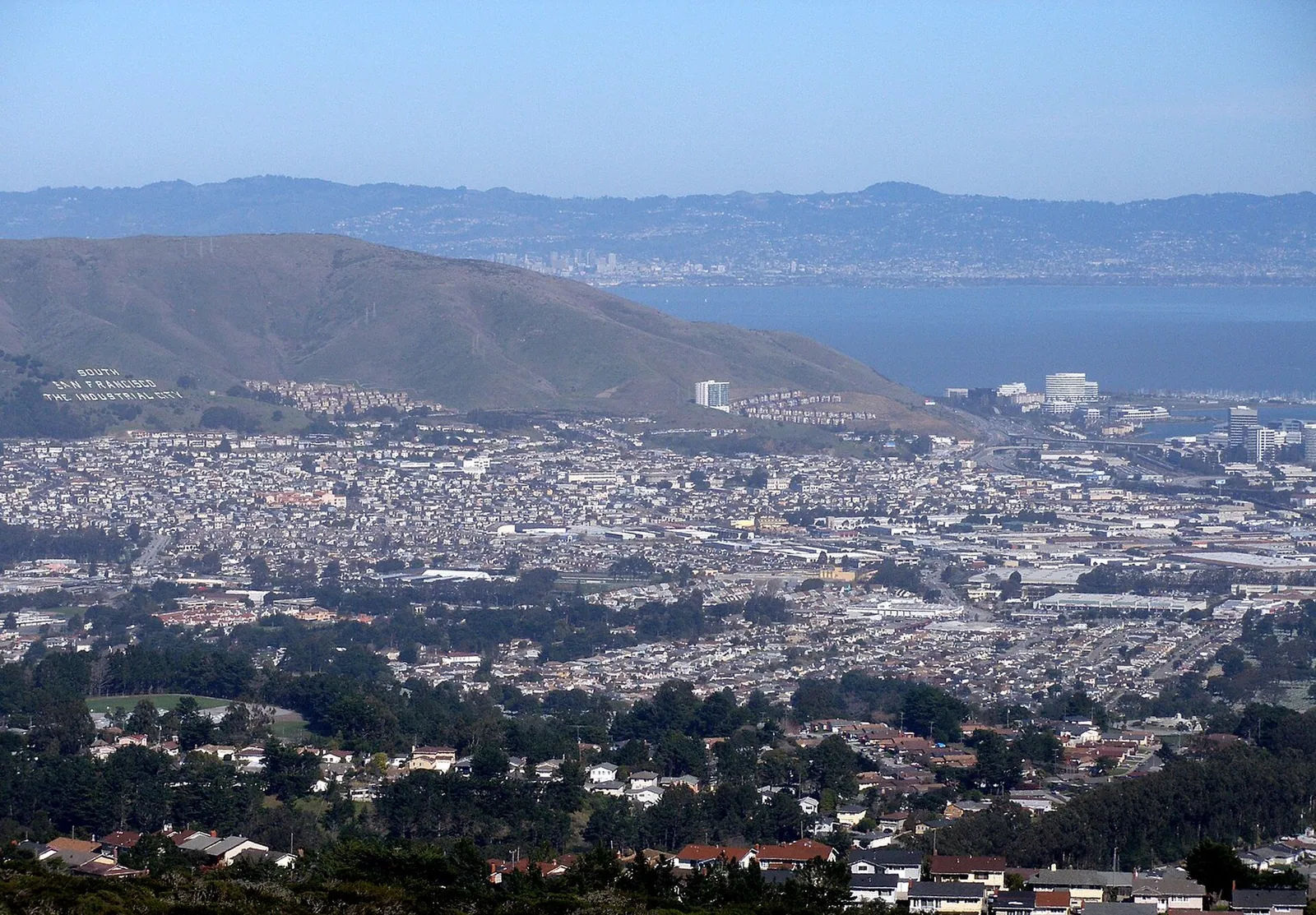 The city of en:South San Francisco, California, as viewed from nearby Sweeney Ridge in the Golden Gate National Recreation Area.